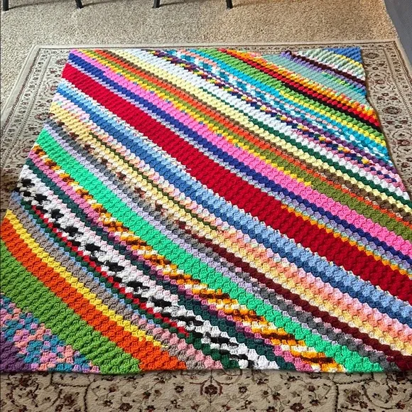 Colorful Scrappy Crochet Afghan 47X66 - Picture 6 of 12